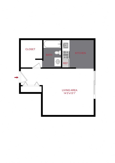 Floor plan for studio, 1 bath, 420 sqft